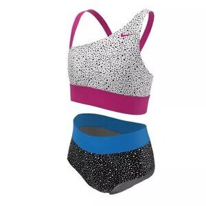 Nike Water Dots Asymmetrical High Waist Big Girls Bikini Bottom Sz M (NESSC725)
